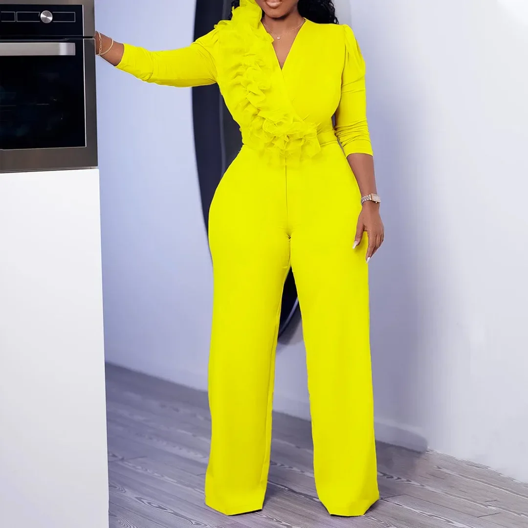 Jumpsuit wanita baru musim semi 2024 Jumpsuit kaki lebar kerah V Fashion Jumpsuit tempat kerja temperamen Jumpsuit wanita