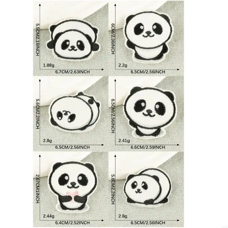 6 Pcs Lovely Panda Sewing Patches Iron on Patches Embroidery Patches for Clothes Y08E