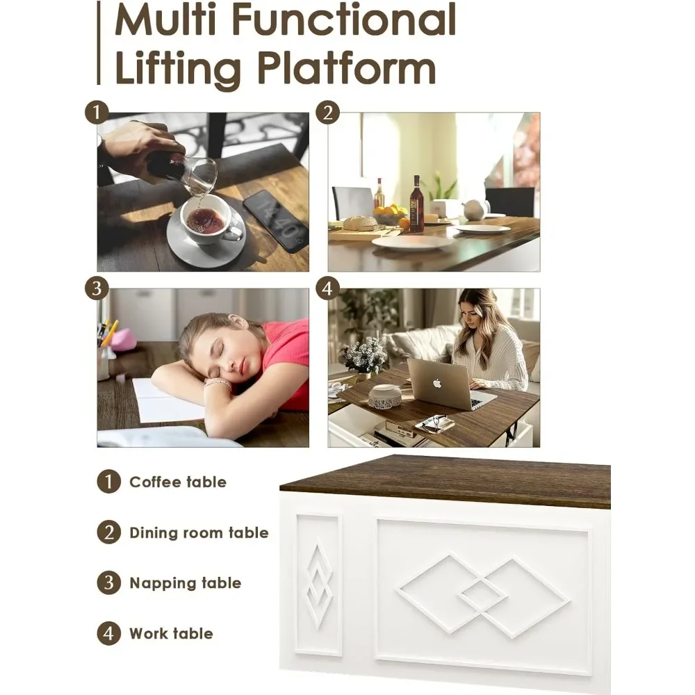 Lift Top Coffee Table, 39.4" Farmhouse Coffees Tables with 3 Large Hidden Storage, Rectangle Coffees Tables, Coffee Table