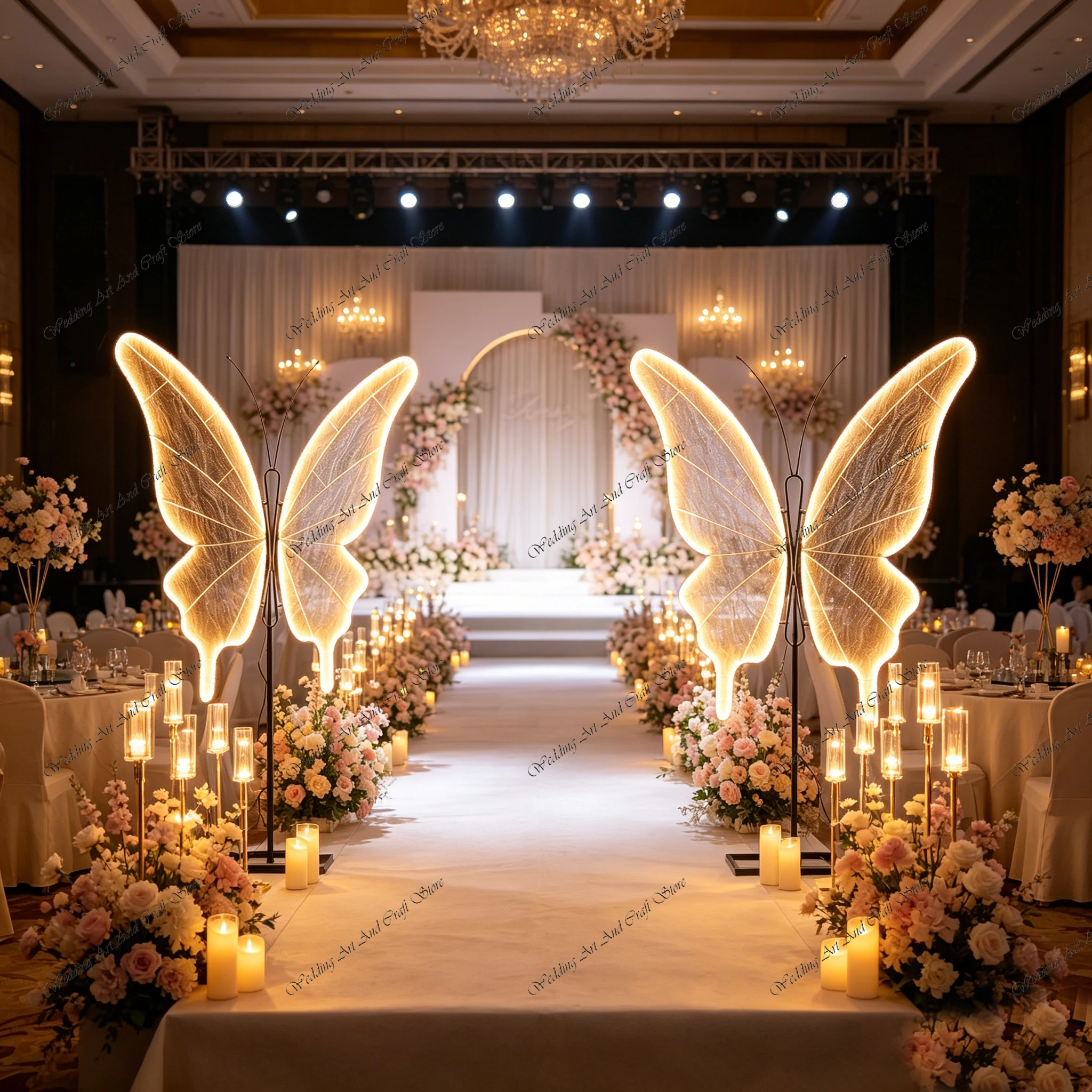 

2pcs f30 225cm Butterfly Stage LED Light Backdrop Walkway Stand Static Big butterfly Road Guide for Wedding Decoration ivy949