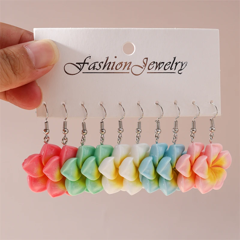 5 Paar/Set, zufällige, modische, bunte Blumen-Ohrringe für Damen und Mädchen, geeignet für Partys, Festivals, als Schmuck oder Geschenk. – Detail 2