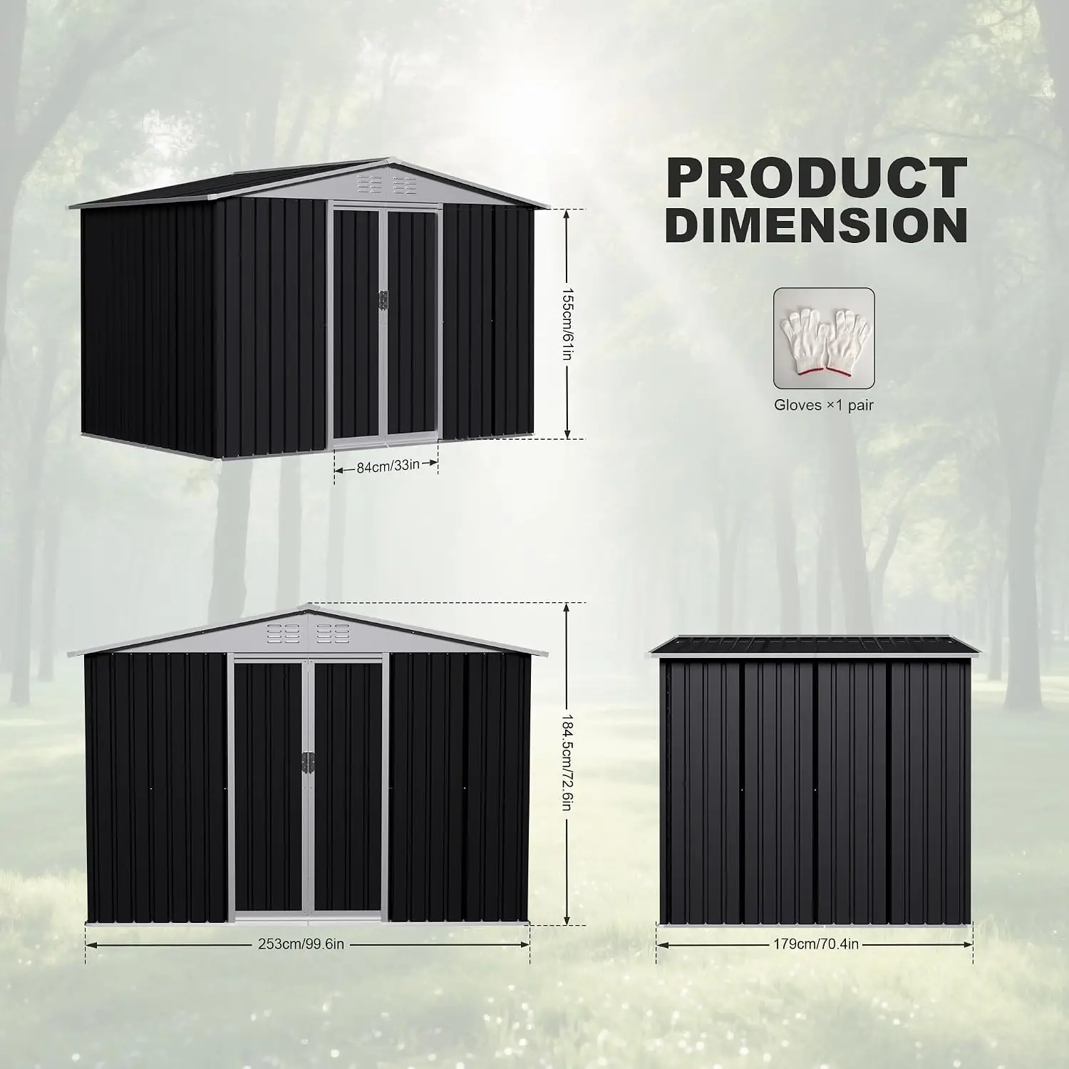 Large Storage Steel Shed, Galvanized Waterproof Rust-Resistant Tool Shed with Air Vent for Garden, 8x6 FT Gable Roof, Customized