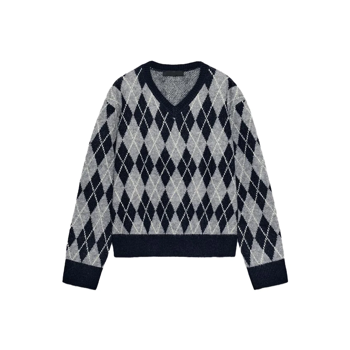 Herbst Winter Neue Ankunft frauen College Sle Einfache V-Ne Lange Sve Diamant Muster Gestrickte Top Casual Lose Fit polyes...