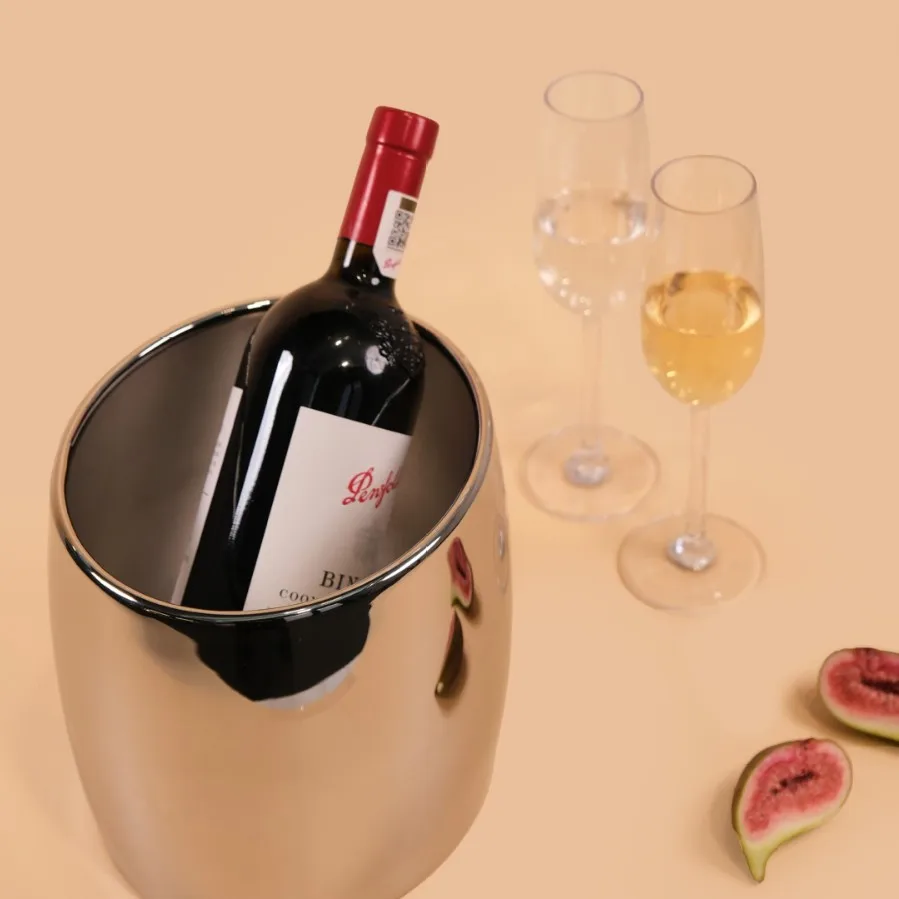 Oval  light single-layer stainless steel ice wine bucket with ice clip ice cube bucket household hotel champagne red win