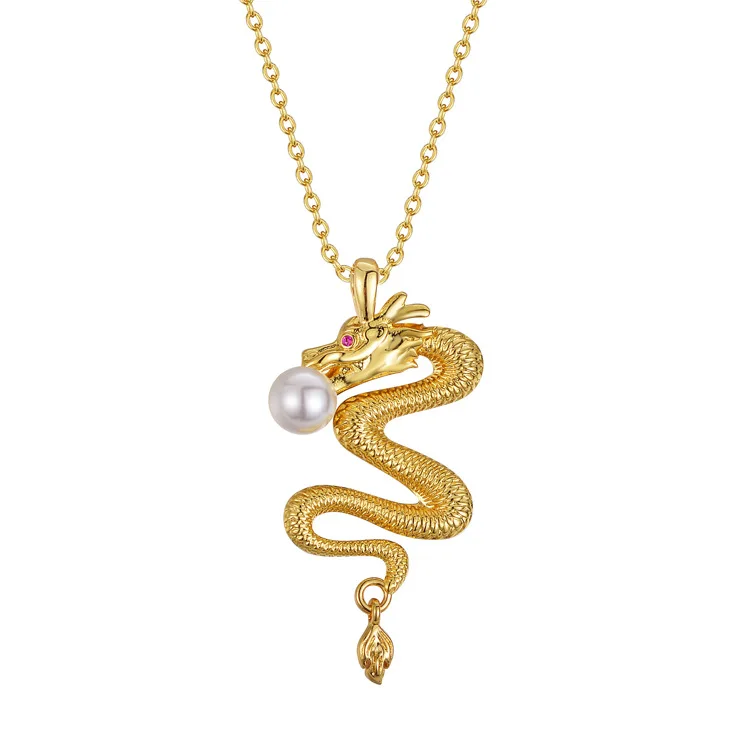 

Luxury K14 Gold Color Dragon Pearl Necklace for Women Gold Color Female Popular Pendant Necklace o Chain Gifts