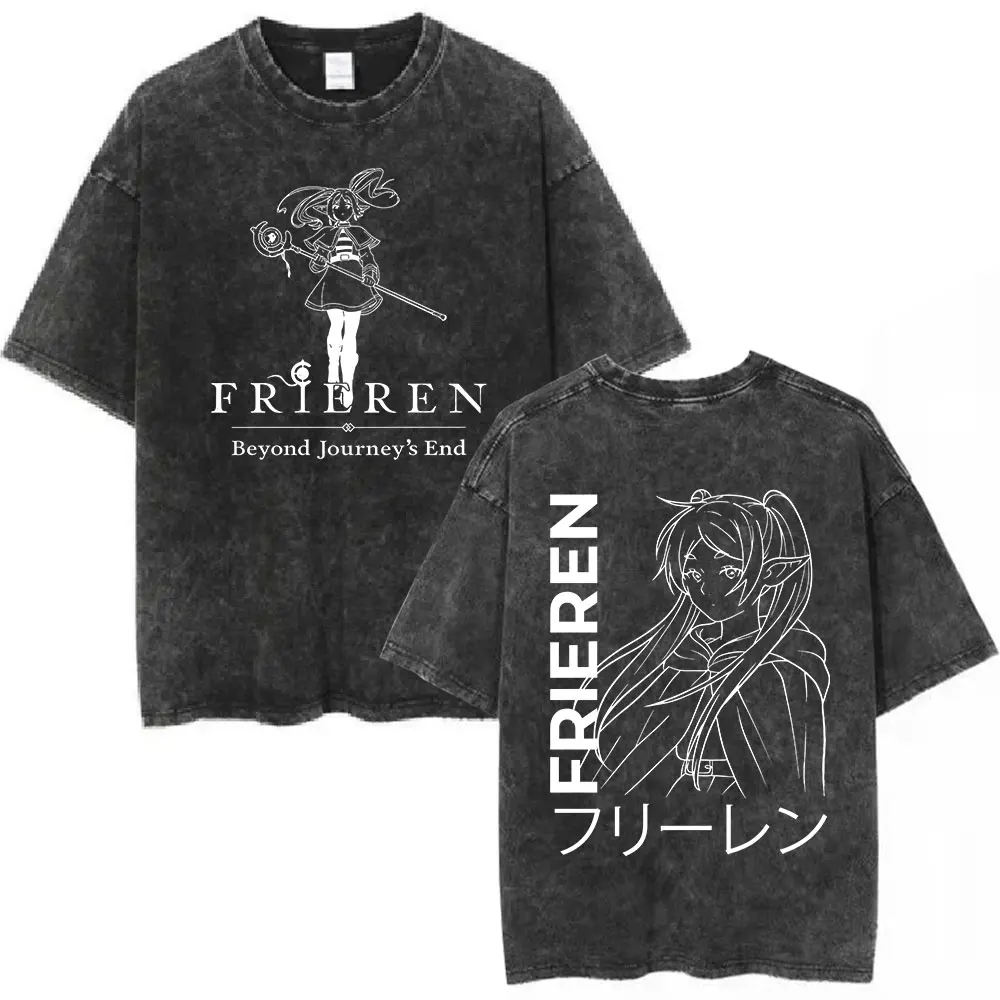 Vintage Frieren Beyond Journey's End Anime Casual Style Damen T-Shirt Unisex Tee Top Herren Baumwoll-Kurzarm-Shirt gewaschen – Detail 16