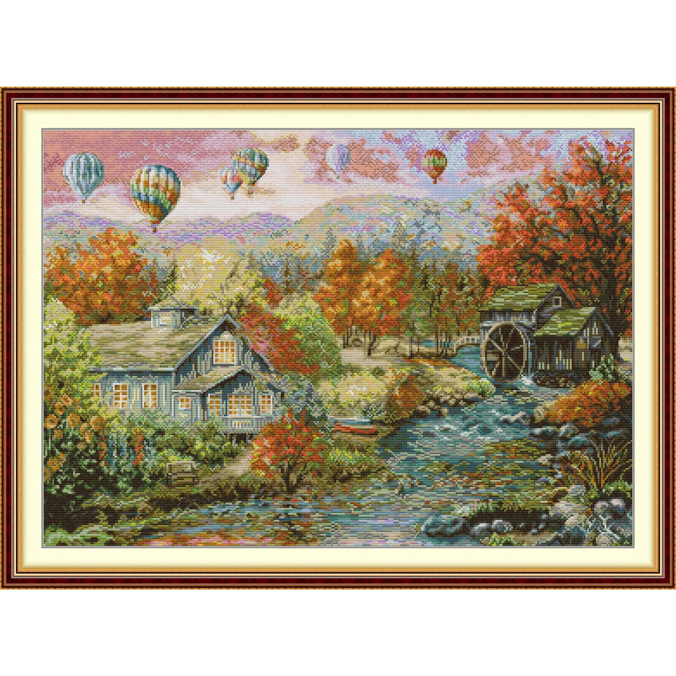 

Soulgift News Набор для вышивки крестом с предварительной печатью, штампованная ткань Аида с нитками DMC, набор для вышивания - Осень в долине