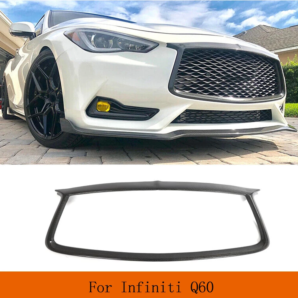 

Real Carbon Fiber Car Front Bumper Grill Grille Cover Trim For Infiniti Q60 2016-2022 Car Front Racing Grille Mesh Cover