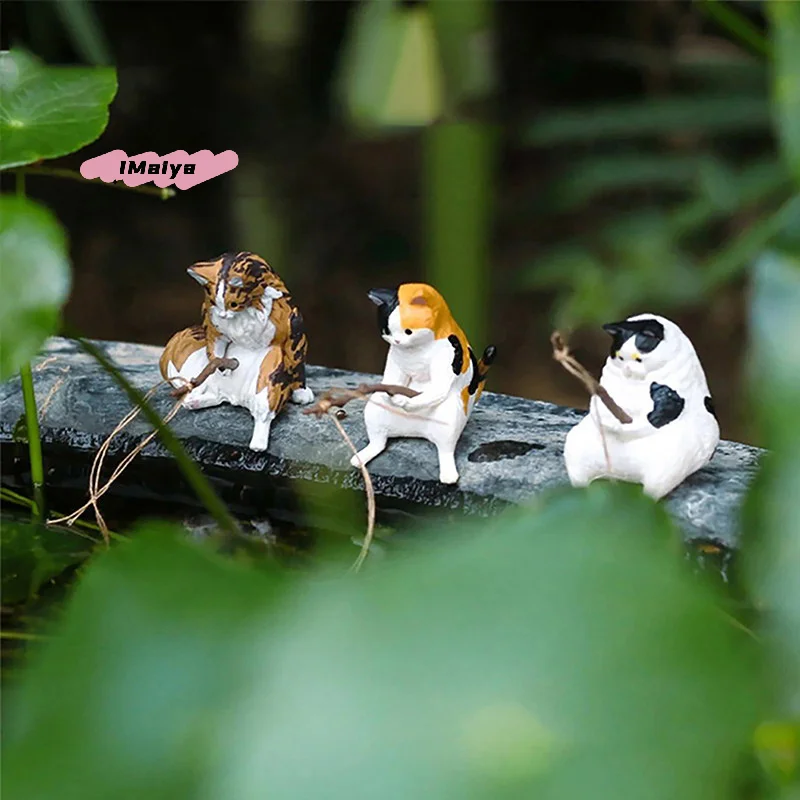 M-1pc Resin Fish Tank Fishing Cat Hanging Creative Landscape Home Office Ornaments Fishing Fun Mini Decorative Micro-Landscape