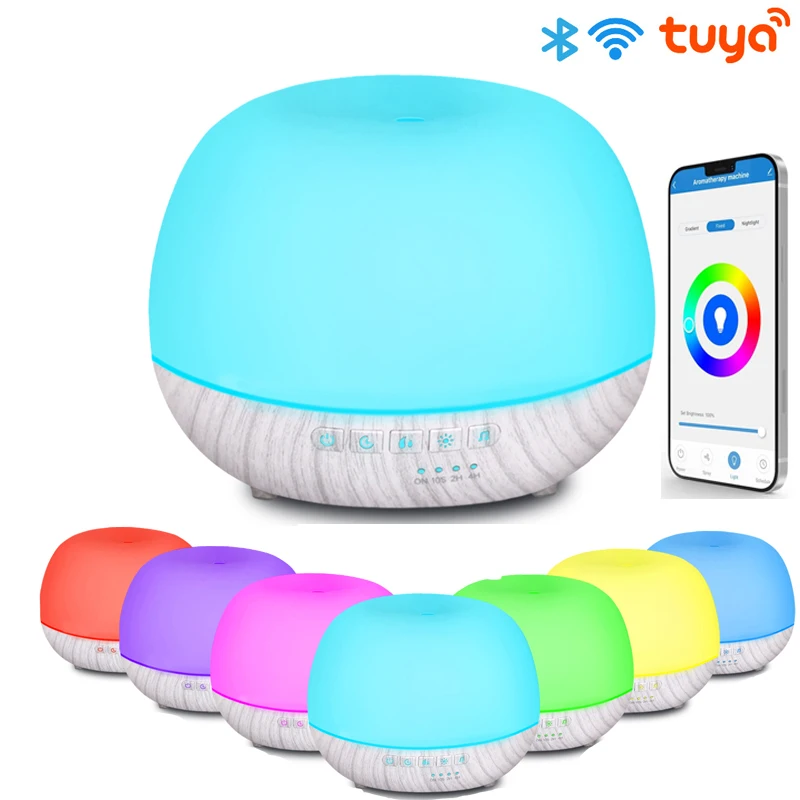 WiFi Smart Aroma Diffuser Oil Air Humidifier Ultrasonic Usb Essential Oil Diffuser Wood Grain Colorful LED Light for Home Office