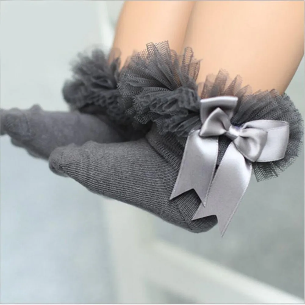 Princess Children Tutu Socks Girls Baby Silk Ribbon Bowknot socks Lace Ruffles Cotton Ankle Socks Photography