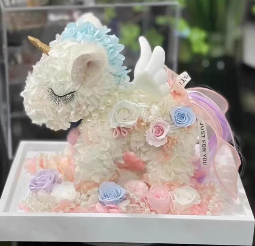 

The Abigail Preserved Flower Unicorn Crystal Wing Hydrangea Rose Ribbon Valentine S Day Birthday Gift For Girlfriend Wife Female