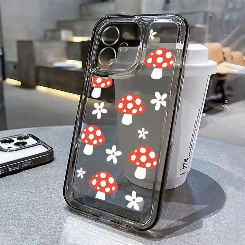 Mushroom Flower Pattern Soft Phone Case For iPhone 15 14 11 12 13 Pro Max Mini XS XR X 7 8 Plus SE All Inclusive Protecion Cover