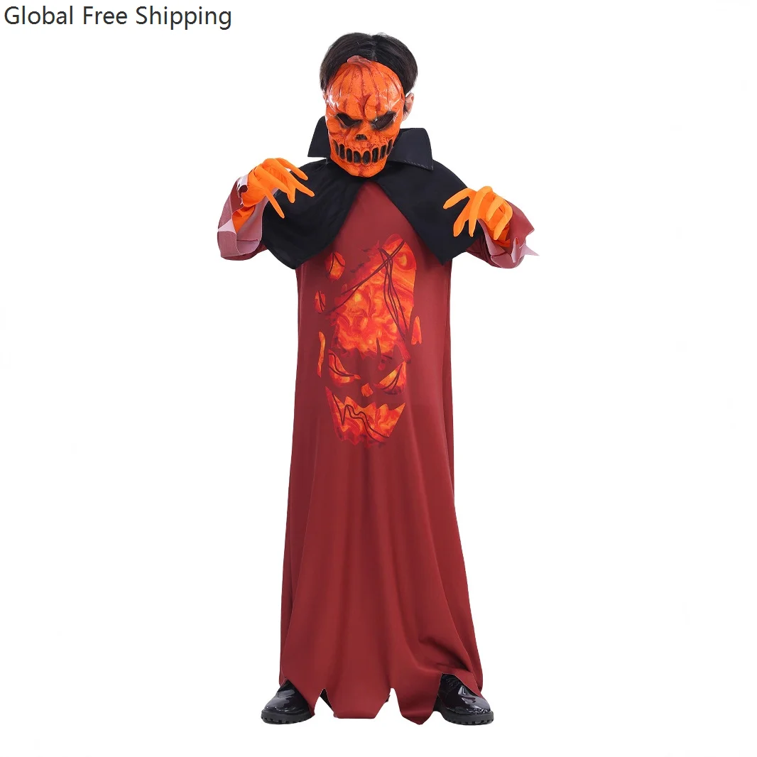 

Devil Pumpkin Mask Gloves Children Party Role Play Costume Halloween Boy Horror Pumpkin Skull Demon Stage Performance Set 2025