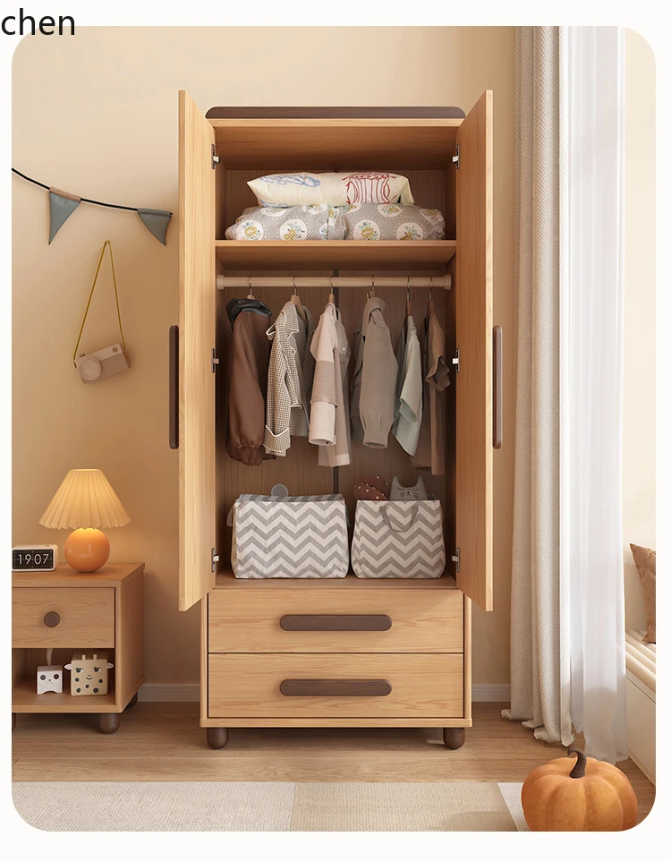 

ZML wardrobe solid wood bedroom home modern simple small apartment wardrobe double three door wardrobe