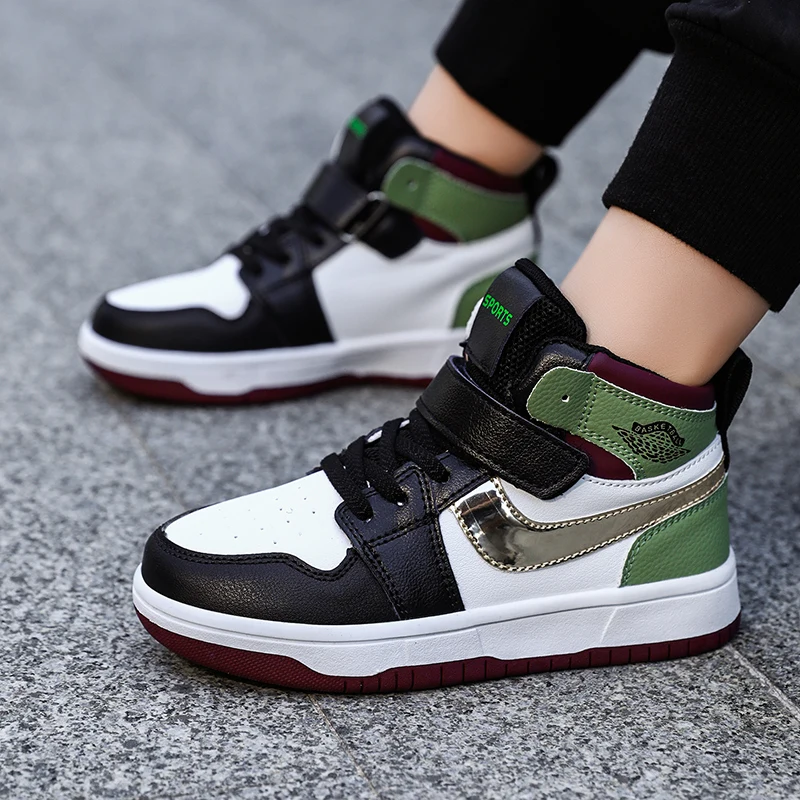 

Kids High Top Leather Upper Sports Running Sneakers Trendy Shoes