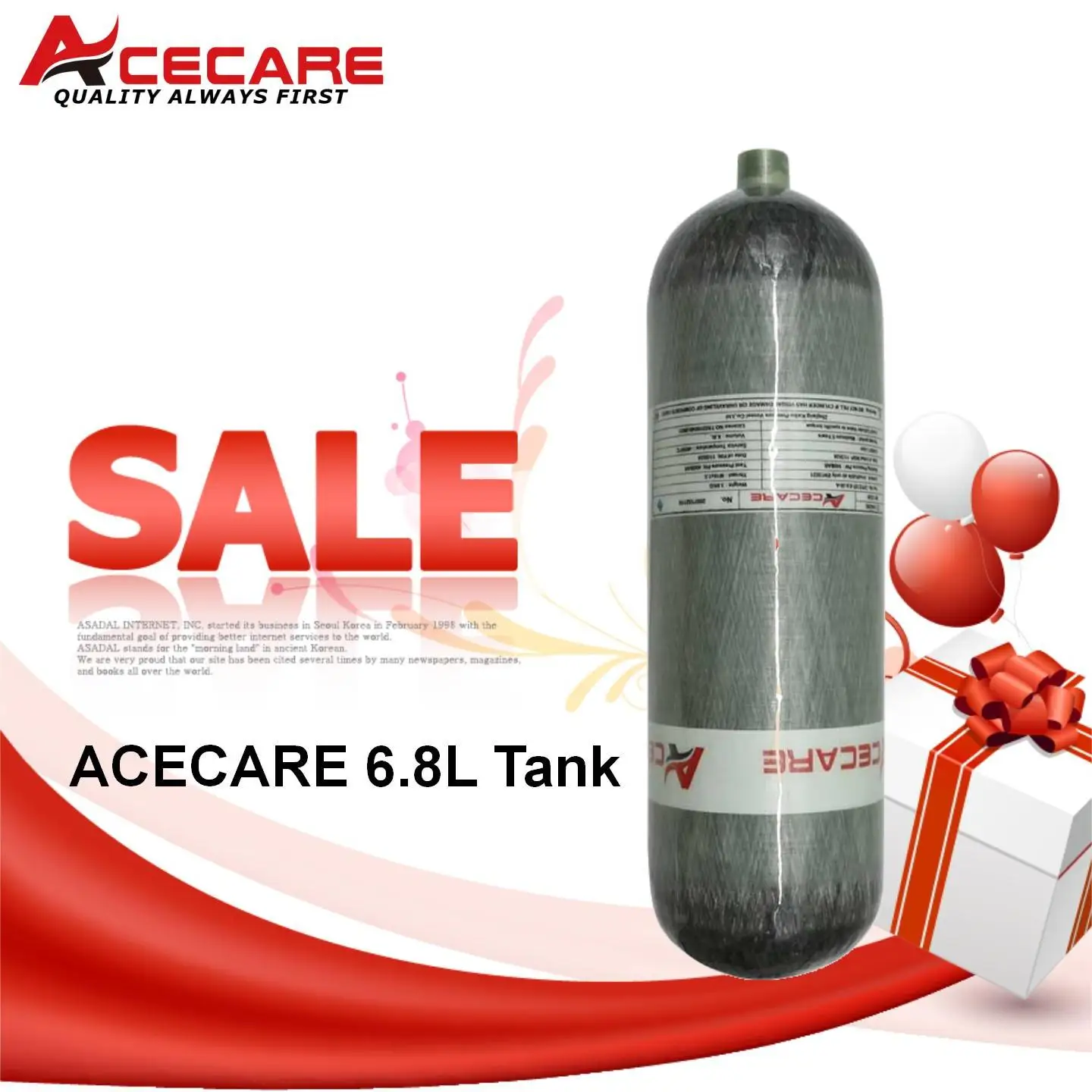 ACECARE 4500Psi 300Bar 6.8L Carbon Fiber Cylinder High Pressure Air Tank with Valve HPA Diving Fill Station M18*1.5