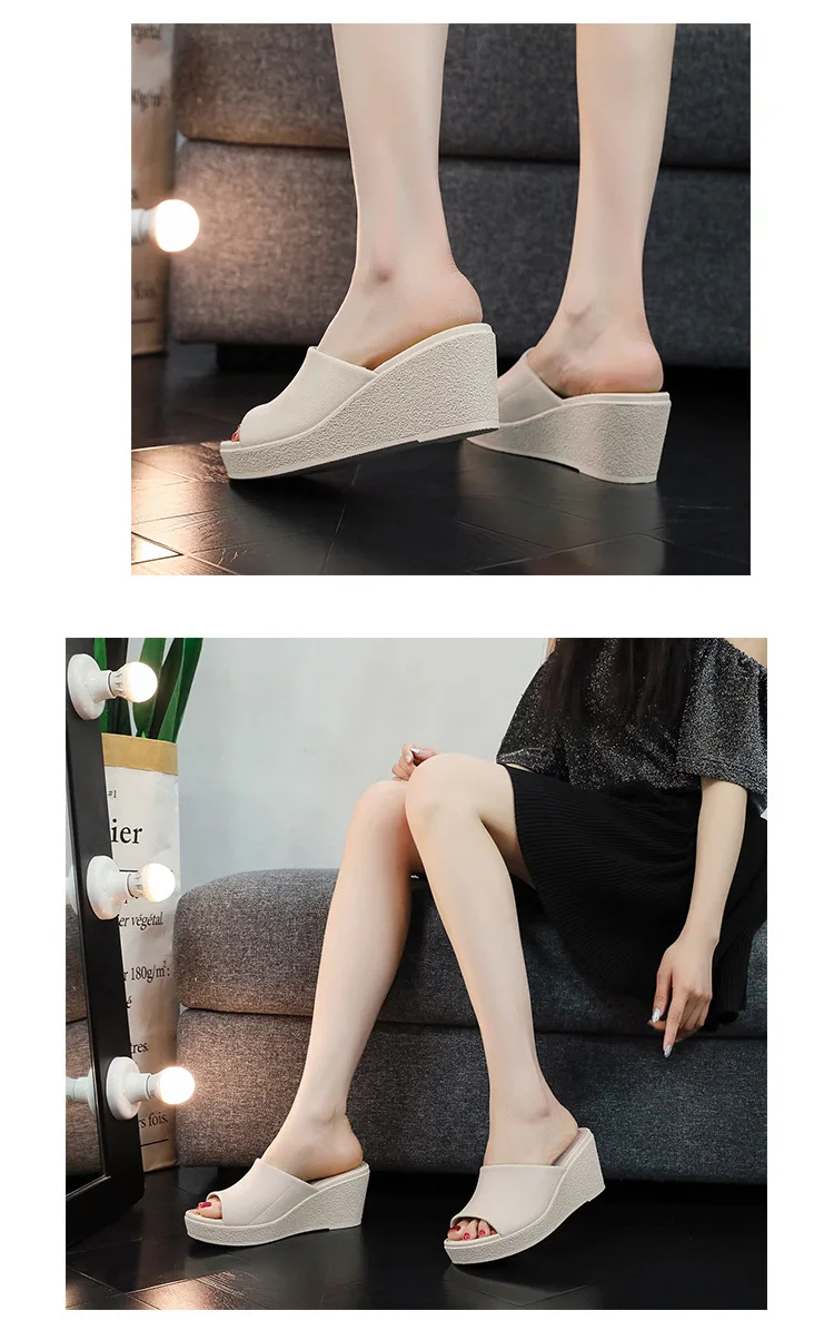 Neue Damen-Sandalen, Damen-Pantoffeln, Schwarze Keilabsatz-Plattform, Offene Zehenpartie, Orthopädische Dicksohlen-Strand-High-Heels-Slides – Detail 9