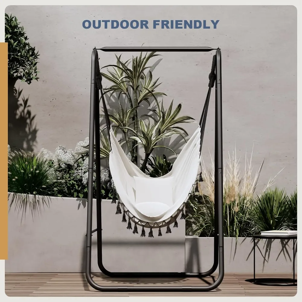 Hammock Chair with Stand, Swing Stand with Swing Chair, Heavy-Duty Steel Hammock Stand with 2 Hooks for Indoor Outdoor