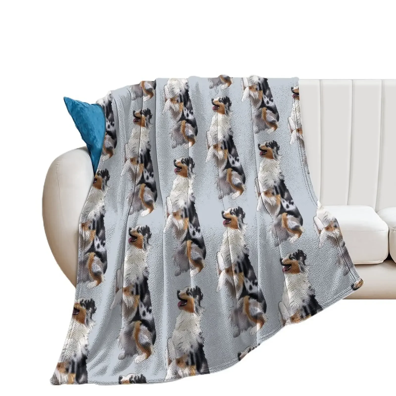 Cute Australian Shepherd Blue Merle | Begging Dog | Aussie Drawing Throw Blanket Bed linens Hairys Summer Hair Blankets