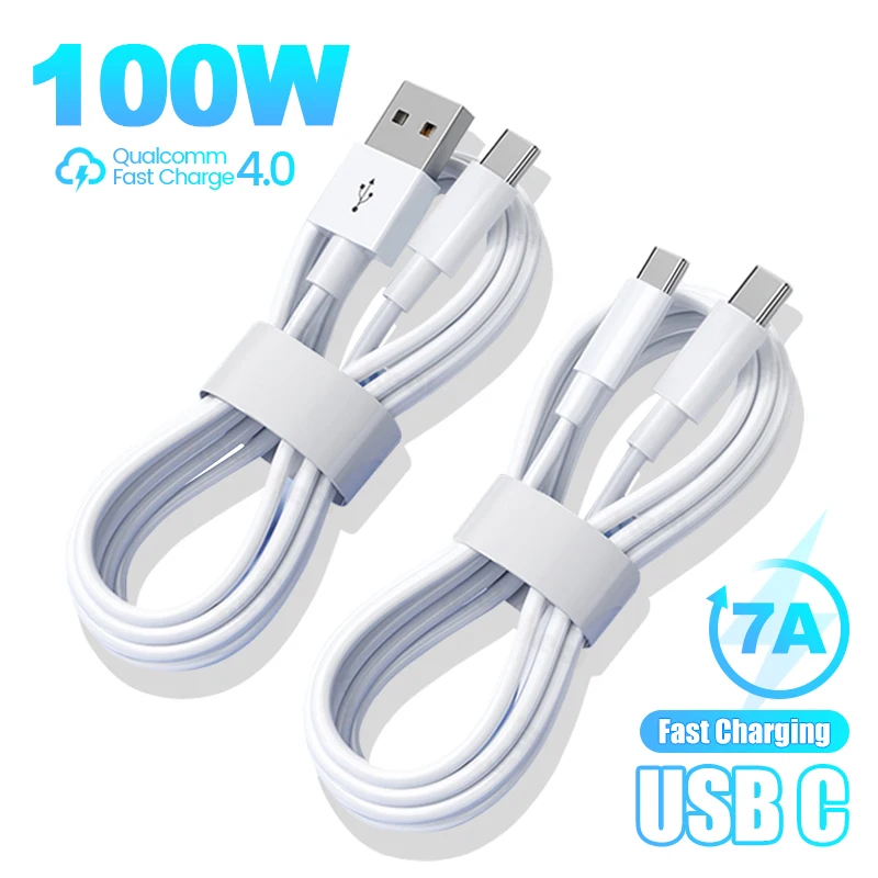 USB Type C Cable For Huawei Honor Xiaomi Samsung 100W 7A Super Fast Charging Cable Data Line Wire Co