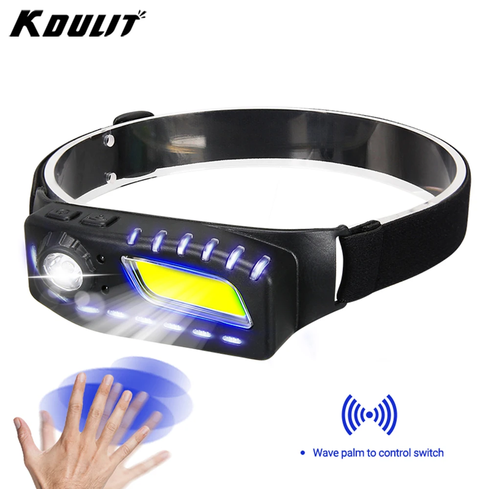 KDULIT Super Bright XPE+COB Induction Headlamp Dual Light Source Waterproof Outdoor Portable Running Fishing Night Running Torch