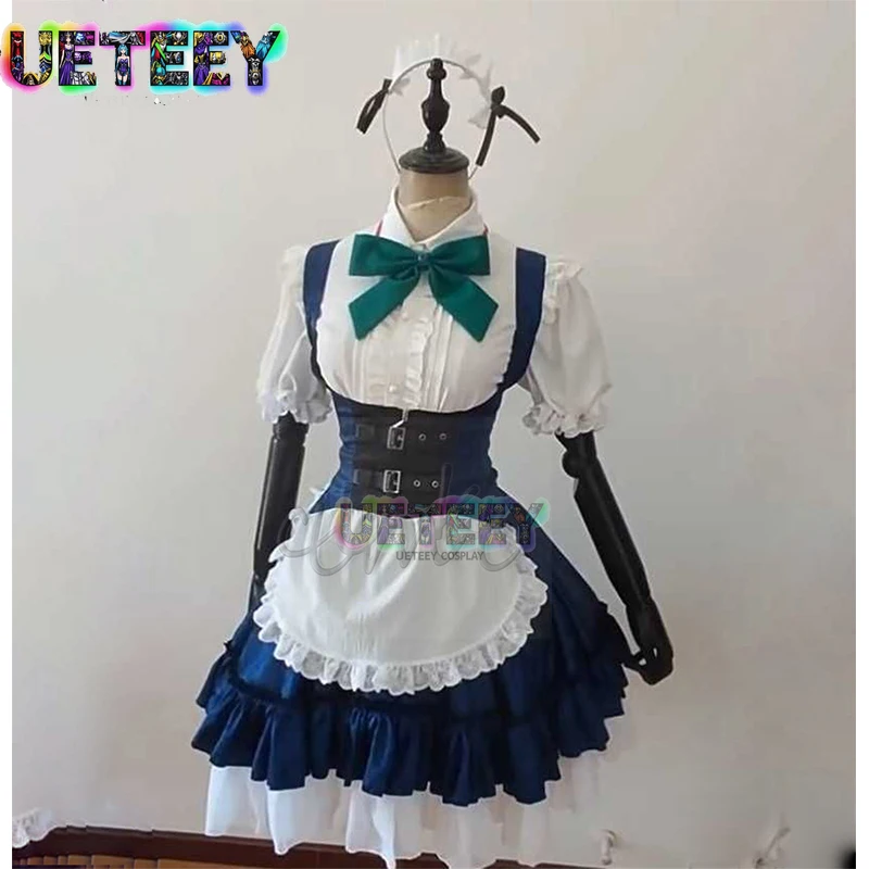 

UETEEY Touhou Project, униформа для косплея Izayoi Sakuya, наряд горничной, платье, костюм, вечерние, униформа, одежда для ролевых игр на Хэллоуин