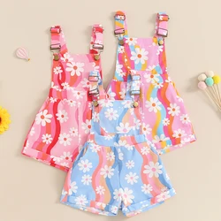 2024-04-09 Lioraitiin Toddler Girls Overalls Farm Daisy Print Sleeveless Straps Buttons Pockets Shortall Summer Romper Jumpsuit