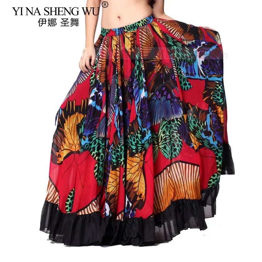 Vrouwen zigeunerrok voor buikdansen vlinderpatroon 360 graden volledige cirkel lange buikdansrokken