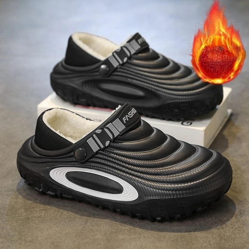 رجل الشتاء أحذية قطنية قباقيب قطيفة دافئة للرجال مكافحة زلق مقاوم للماء زلة Ons منزل الشرائح 2025 جديد عصري شبشب شتوي #1