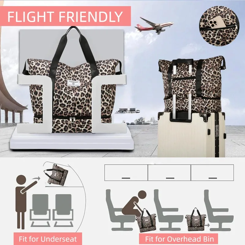 Modische Leopardenmuster-Reisetasche Sport- und Fitnesstasche Yoga-Handtasche Geeignet für Reisen, Fitness, Tourismus, Yoga und Andere Aktivitäten – Detail 12
