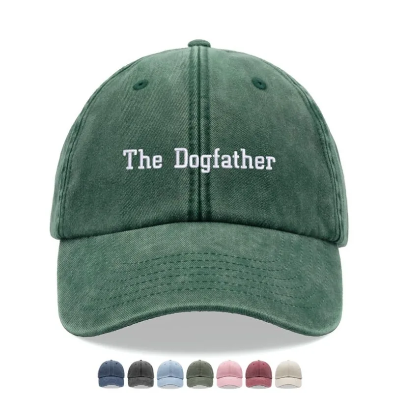 1 Stück The Dogfather Baseballkappe Vintage Gewaschen Unisex Dad-Mütze Flaches Profil Verstellbar Verblasst für Sport Wandern, Sonne Strand Tägliche Kleidung