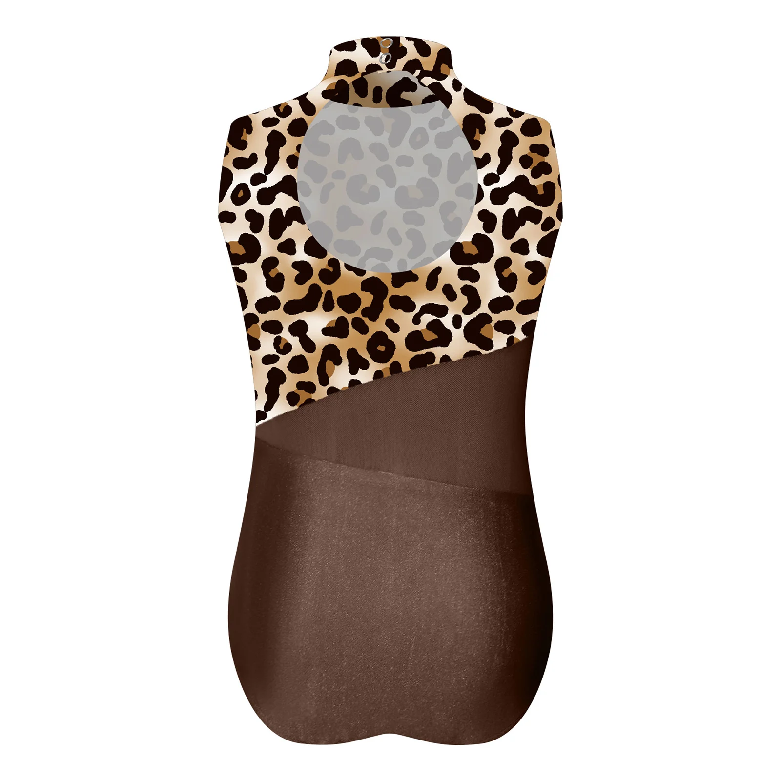 Maillots de gimnasia y patinaje artístico para niñas, sin mangas, con abertura en la espalda, estampado de leopardo, para ballet, danza y presentaciones.
