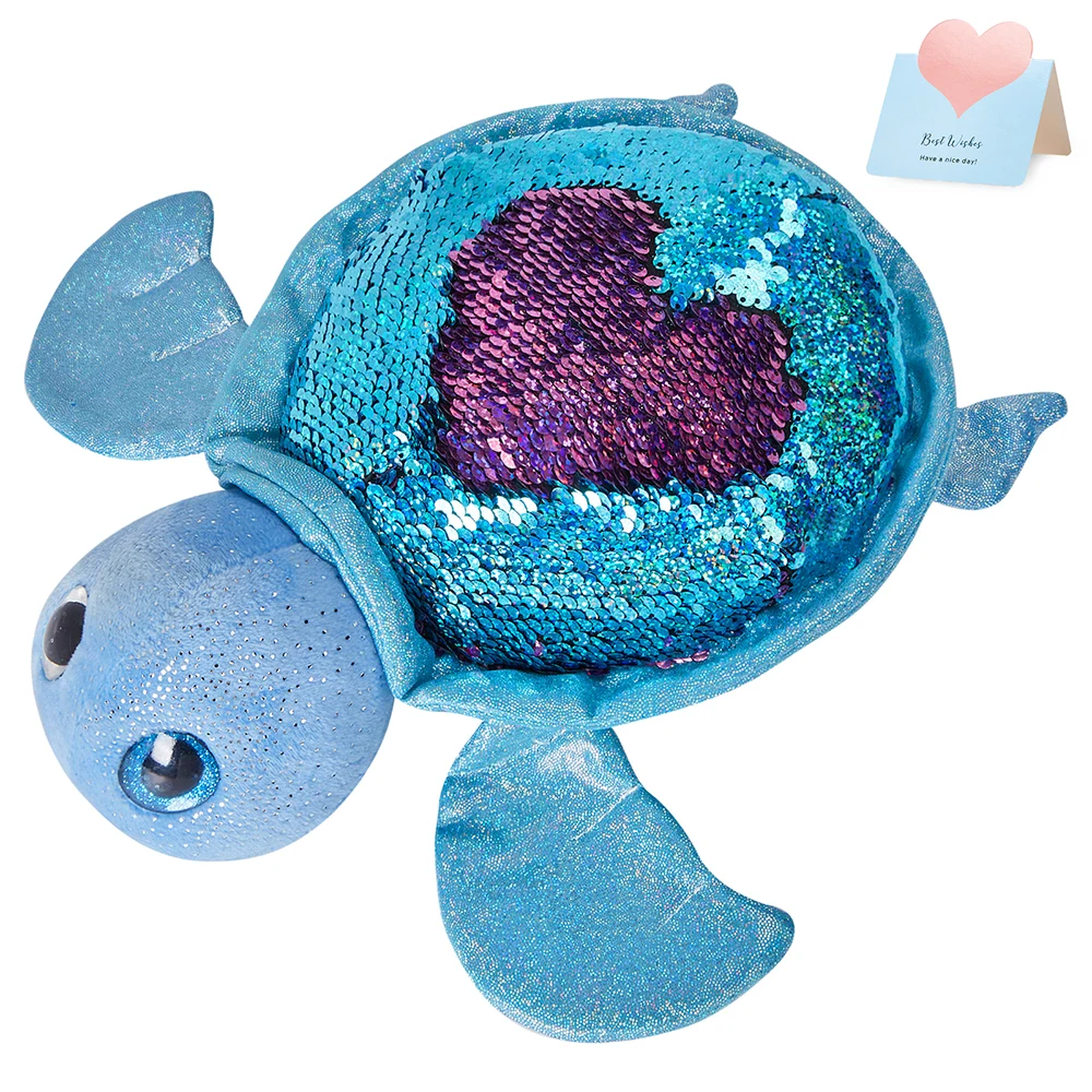 30cm Sparkle Sequin Turtle Stuffed Pillow Glitter with Reversible Sequins Ideal Tortoise Plush Toys Birthday Gift for Girls Kids