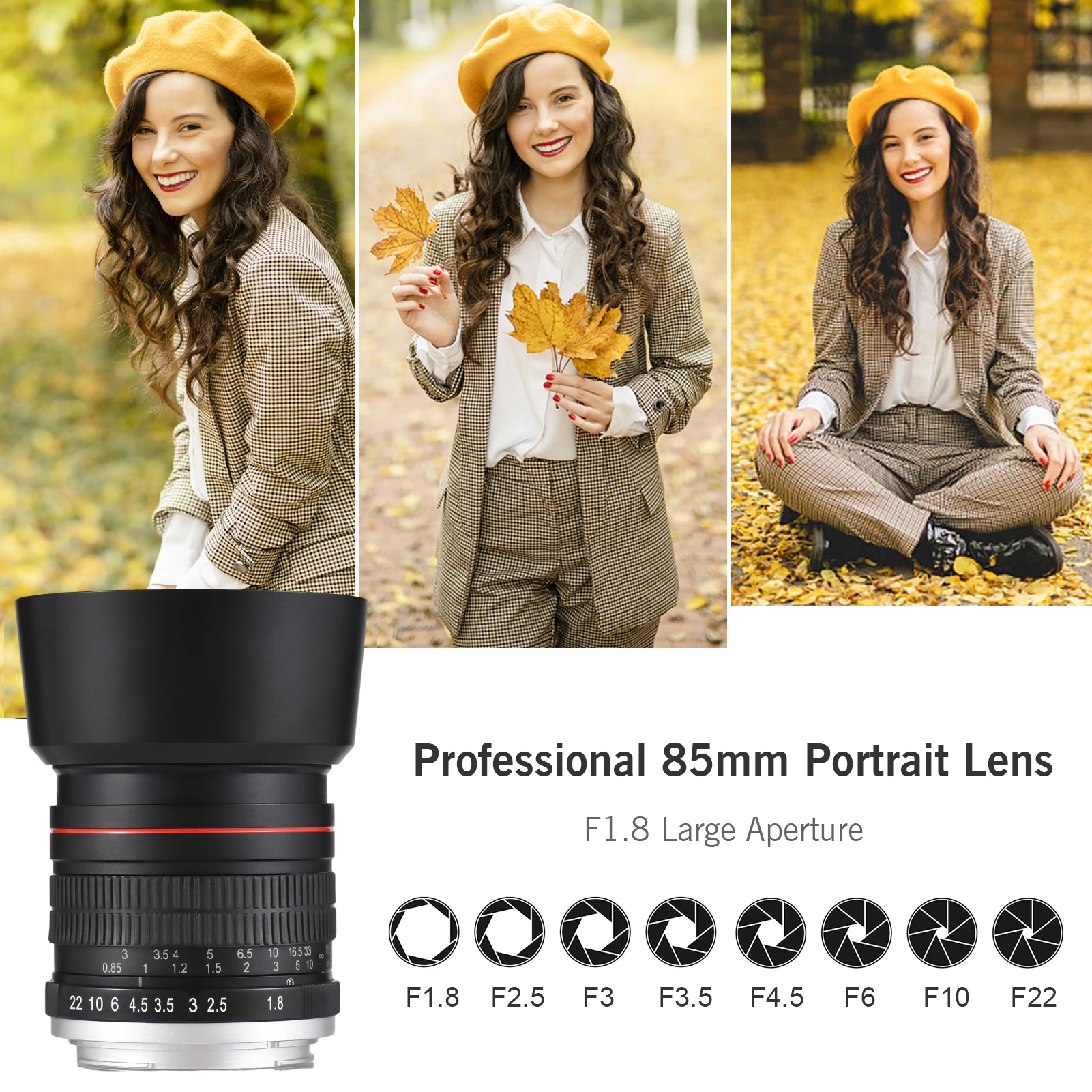 85mm Fixed Focus Camera Lens F1.8 Large Aperture Manual Focus with EF Mount 7 Groups 10 Elements Compatible with Canon EOS