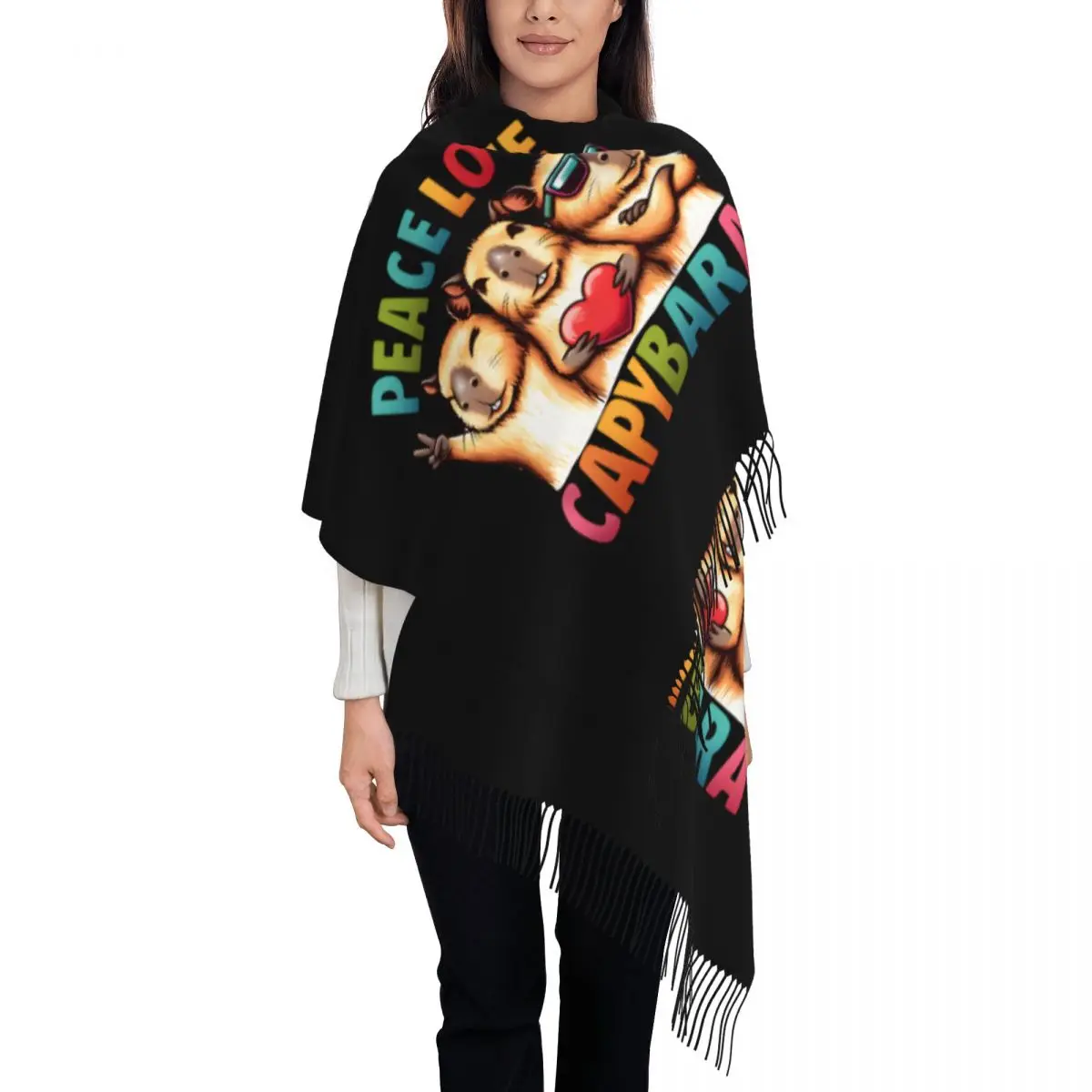 

Женский шарф с капибарой на заказ, длинная зимняя теплая шаль с кисточками, шарфы унисекс