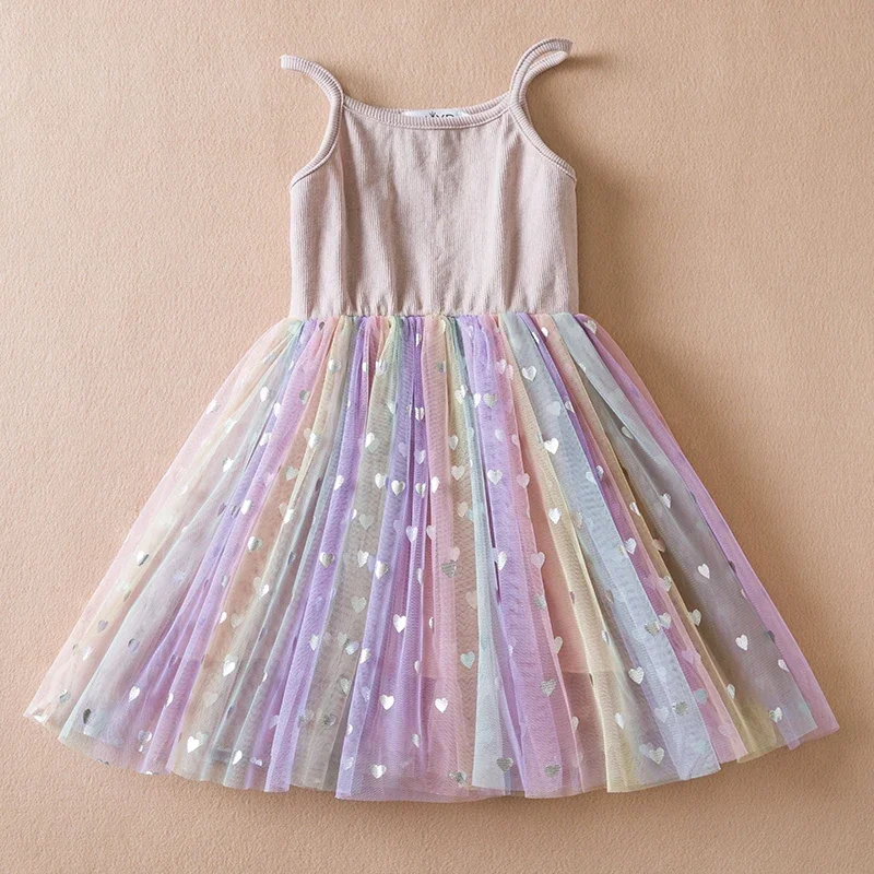 Toddler Baby Girl Dress Rainbow Sequins Tulle Tutu Vestidos 1-5Y Kids Birthday Party Princess Set Infant Summer Sleeveless Dress