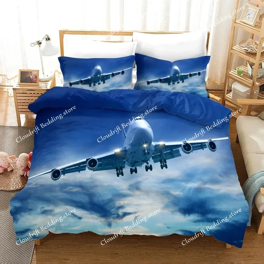 

Plane Duvet Cover Microfiber Airplane Flying Through The Blue Sky Plane Theme Bedding Set for Boys Girls King Size Quilt Cover