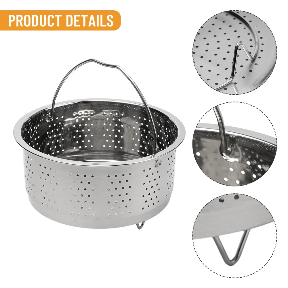 Stainless Steel Steamer Pot, Rice Cooker Insert, Efficient Drainage, Sturdy Silicone Handle, for Veggies, Eggs, Dumplings