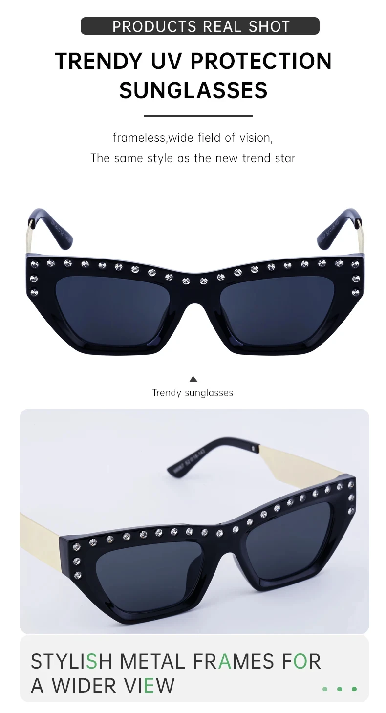 Katzenaugen-Rechteck-Sonnenbrille für Damen 2026 Luxusmarke Punk Kleiner Rahmen Strass-Sonnenbrille für Damen Mode Outdoor-Brillen – Detail 6