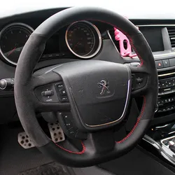 Car Steering Wheel Cover Braid Suede Leather For Peugeot 508 2011-2008 508 SW 2011-2018 Steering- Wheel Cover Wrap