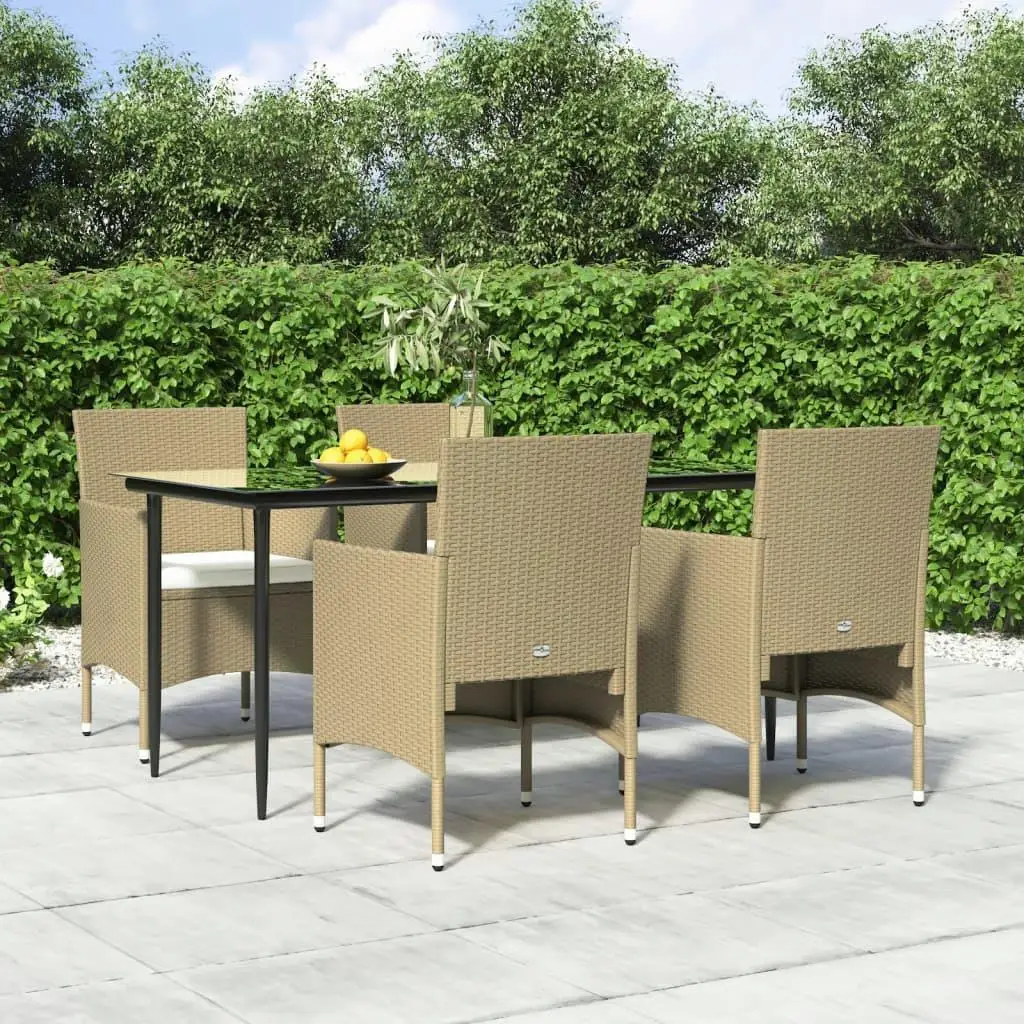 

5-Piece Beige and Black Patio Dining Set with Cushions - Comfortable Outdoor Furniture