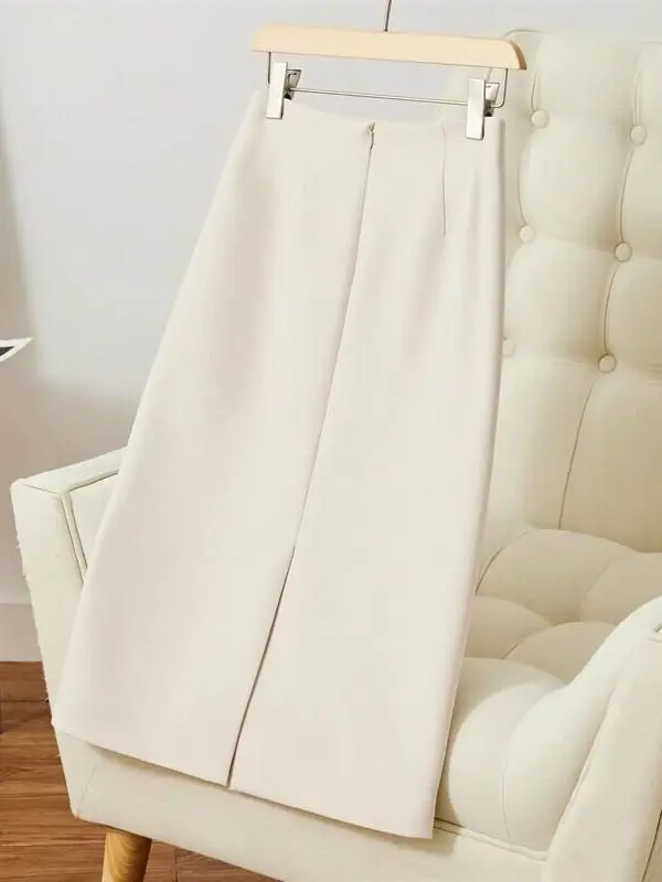 Summer Versatile Suit Skirt Midi Asymmetrical Hemline Draping Elegant Slimming Straight Cut Skirt Polyester Fiber mid Waist