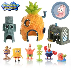 6 pçs bob esponja decoração do tanque de peixes dos desenhos animados aquário boneca decorações abacaxi casa peixe camarão esconderijo decoração do aquário