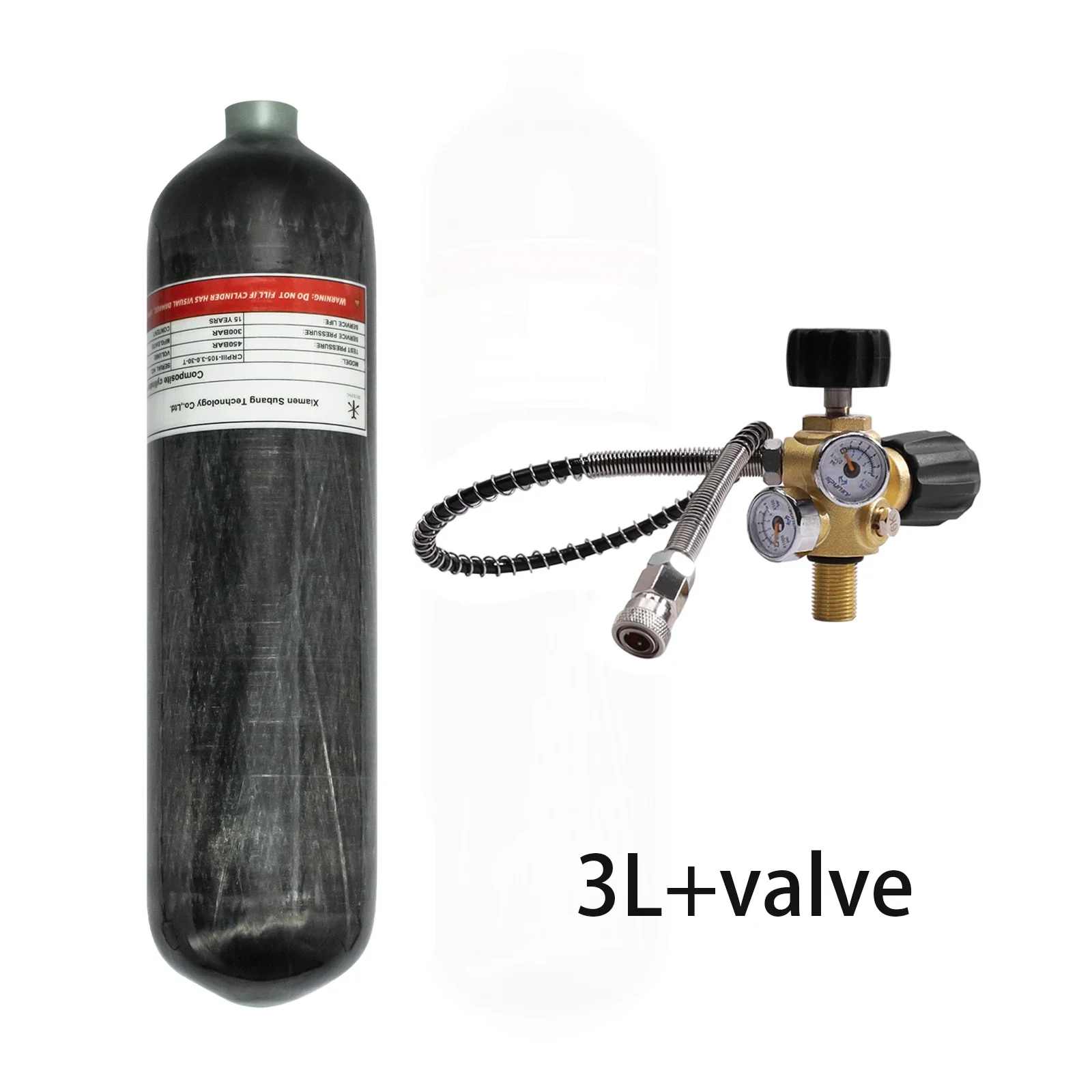 

TUXING 4500psi 300Bar 3L Carbon Fiber HPA Tank High Pressure Cylinder with Regulating Valve Scuba Diving M18*1.5