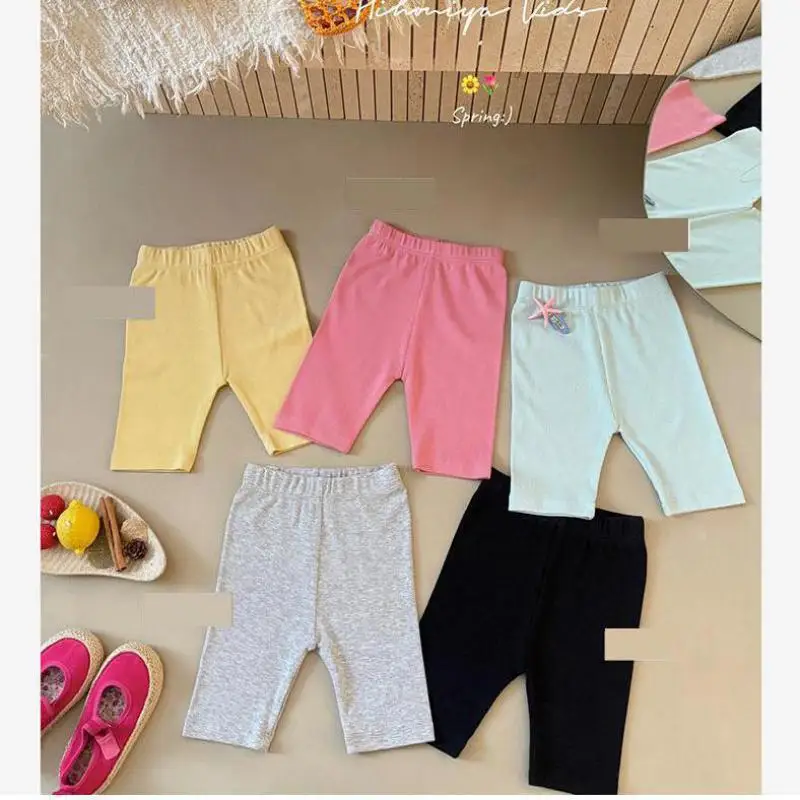 

2026 Summer New Children Shorts Cute Girls Solid Leggings Toddler Elastic Yoga Pants Cotton Girls Bike Shorts Kids Clothes