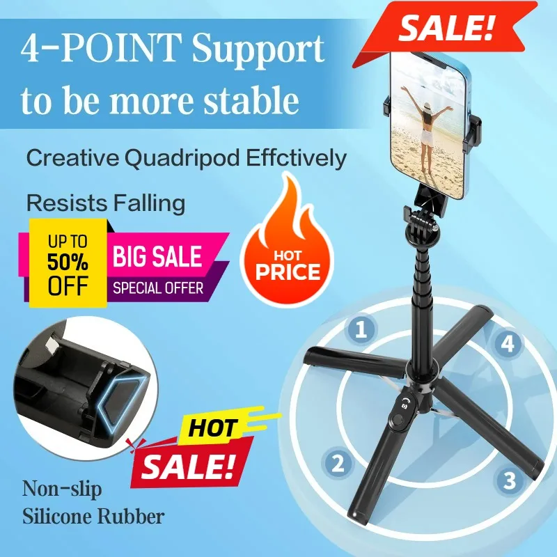 

Портативный штатив для мобильного телефона P07 и селфи-палка, с беспроводным пультом дистанционного управления, совместимый с iPhone/Android