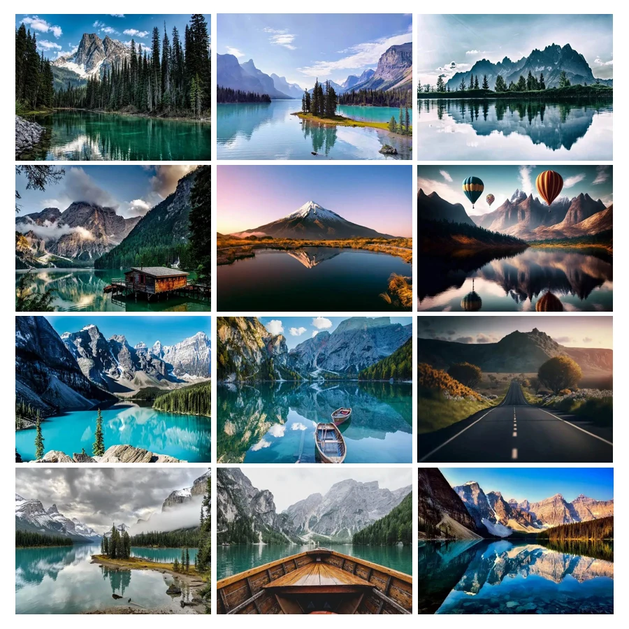 Natural Scenic Lake Diamond Painting Diy Full Mosaic Arts Rhinestone Embroidery Snow Mountain Hot Air Balloon Wall Decor AA5029