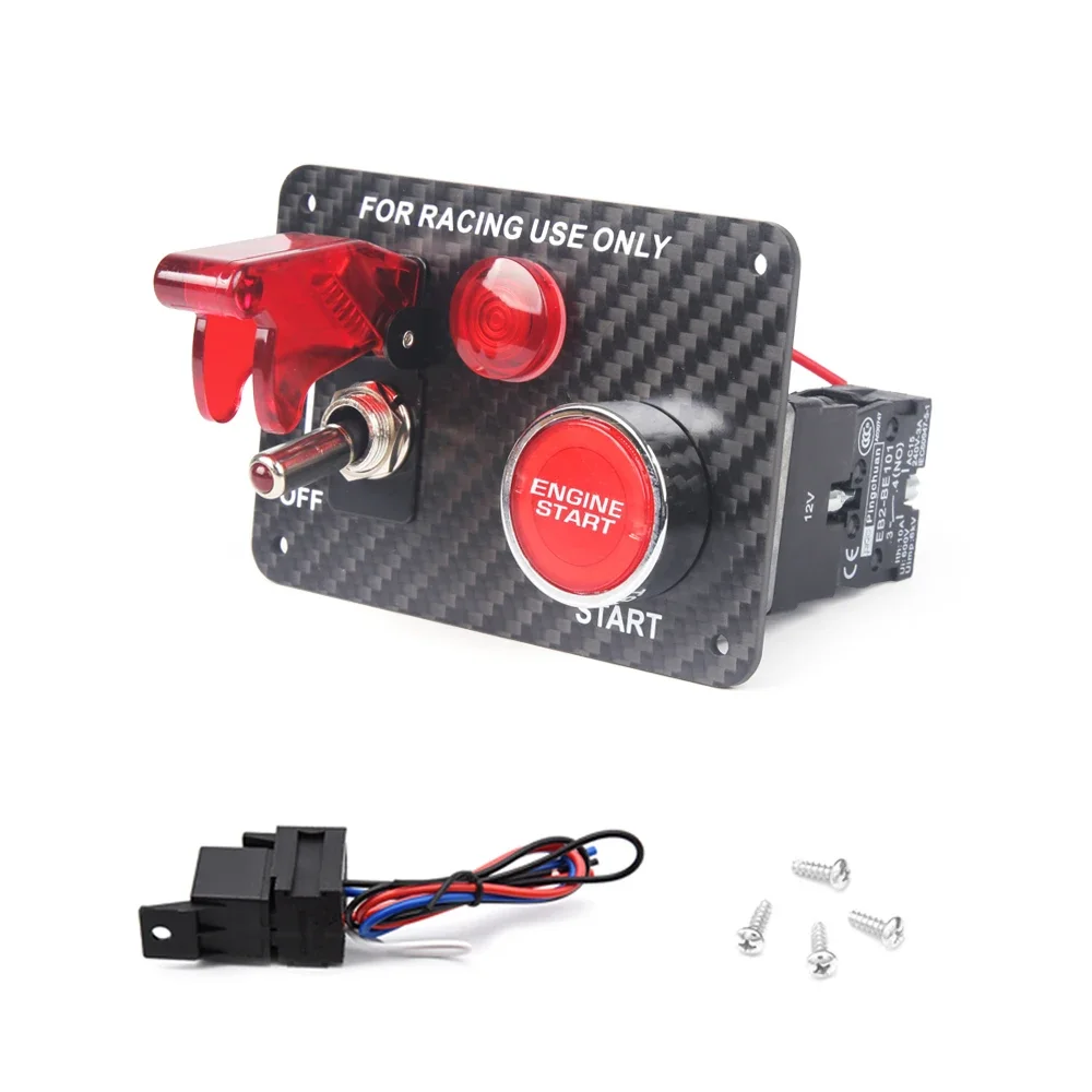 

True Carbon Fiber 12V LED Toggle Ignition Switch Panel Engine Start Push Button Set Universal for 12V Power Speediness & Racing