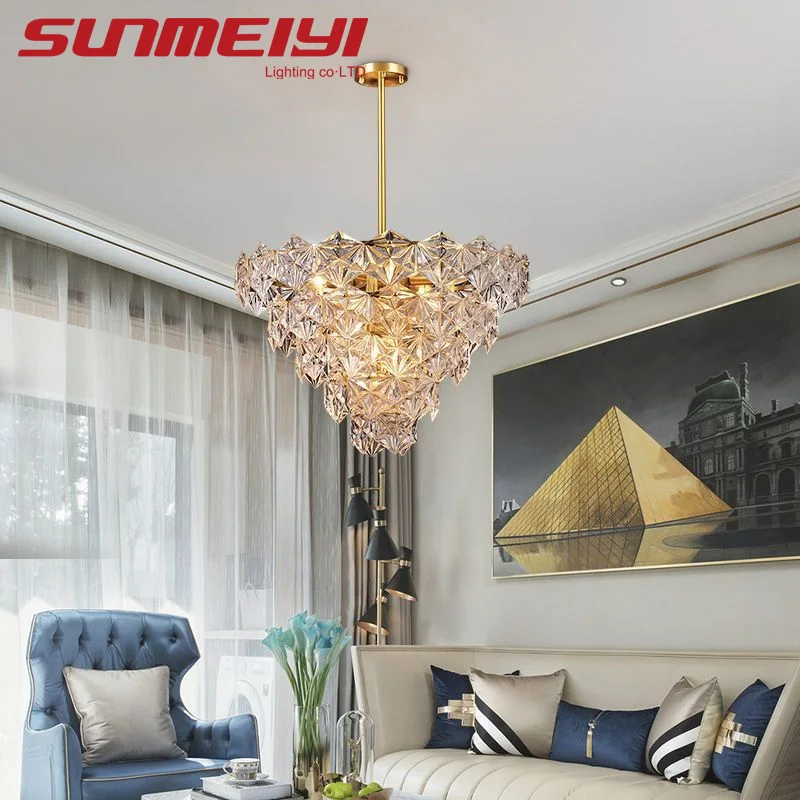 

Modern Luxury Glass Ceiling Chandelier Hexagon Crystal Pendant Light For Living Dining Room Kitchen Home Decoration America Lamp